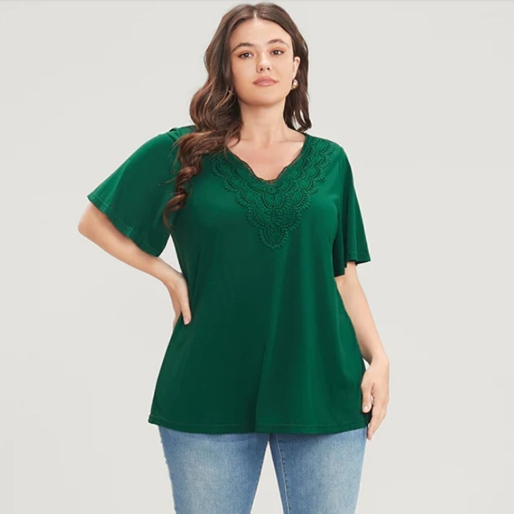 NWT BloomChic Green crochet Lace collar top 14/XL